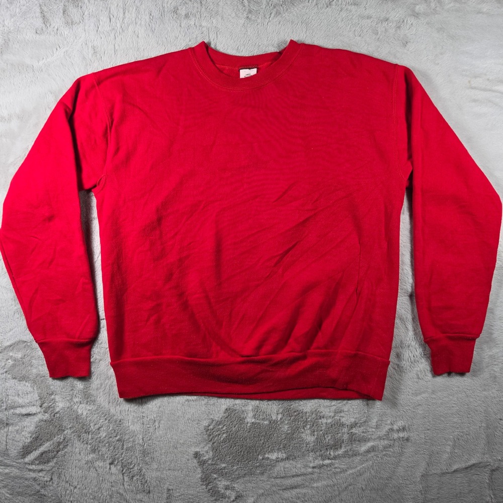 Vintage 90s Jerzees Sweatshirt Men Large Red Blank Crewneck Made in USA RN 46831